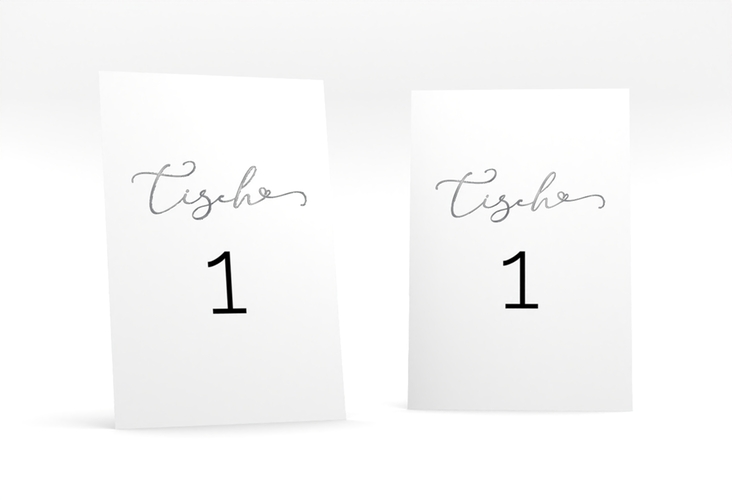 Tischnummer Hochzeit Jawort Tischaufsteller weiss silber modern minimalistisch mit veredelter Aufschrift