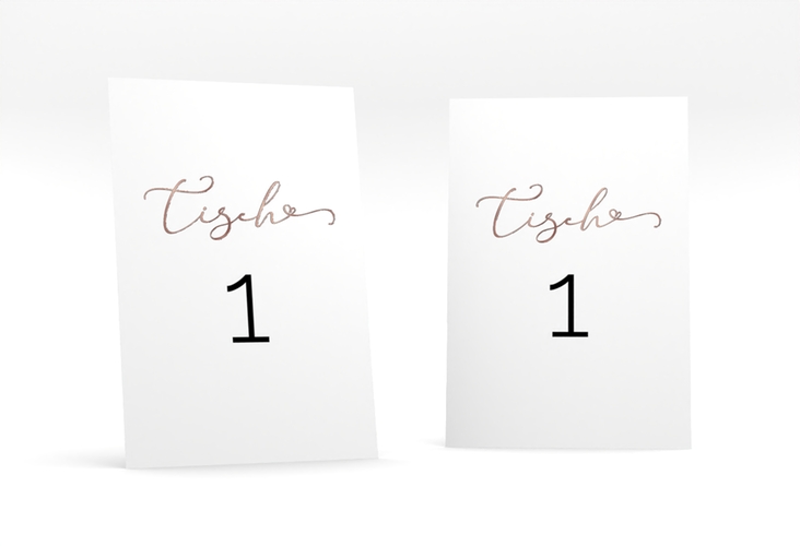 Tischnummer Hochzeit Jawort Tischaufsteller weiss rosegold modern minimalistisch mit veredelter Aufschrift