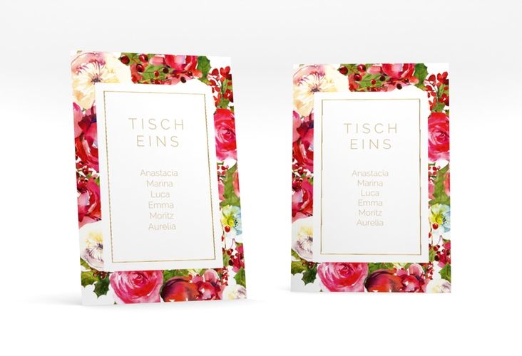 Tischaufsteller Hochzeit Blumenpracht Tischaufsteller weiss gold