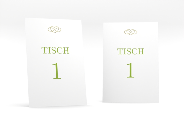 Tischnummer Hochzeit Infinity Tischaufsteller gruen gold