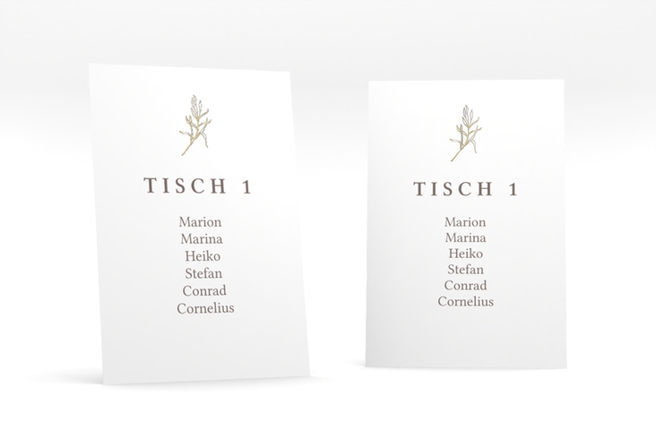 Tischaufsteller Hochzeit Ivy Tischaufsteller weiss gold minimalistisch mit kleiner botanischer Illustration