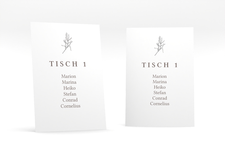 Tischaufsteller Hochzeit Ivy Tischaufsteller weiss silber minimalistisch mit kleiner botanischer Illustration
