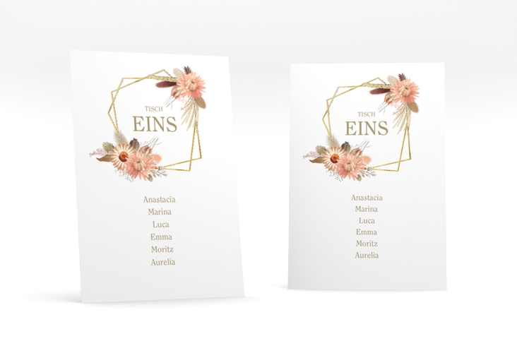 Tischaufsteller Hochzeit Strohblume Tischaufsteller weiss gold