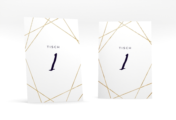 Tischnummer Hochzeit Asymmetry Tischaufsteller weiss gold