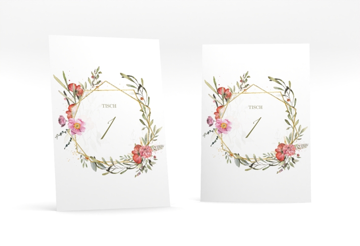 Tischnummer Hochzeit Sommergarten Tischaufsteller weiss gold