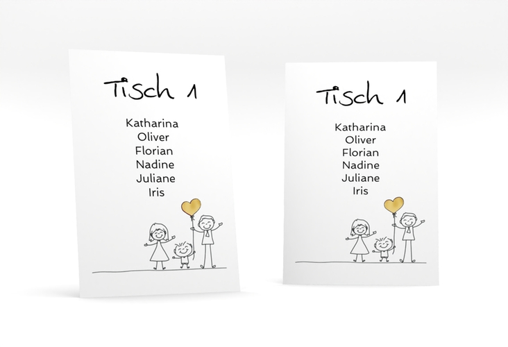 Tischaufsteller Hochzeit Family Tischaufsteller weiss gold