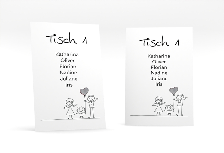 Tischaufsteller Hochzeit Family Tischaufsteller weiss silber