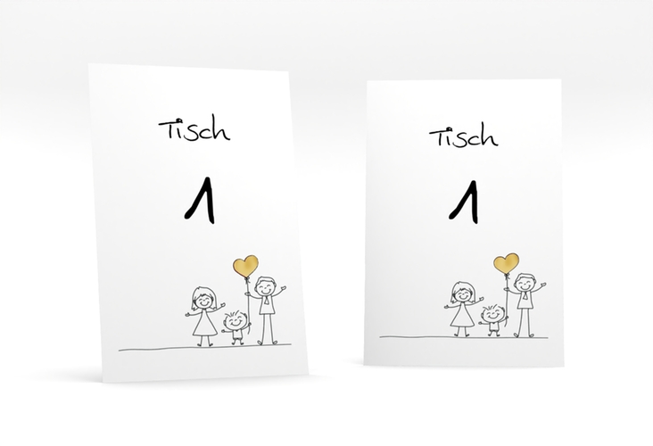 Tischnummer Hochzeit Family Tischaufsteller weiss gold