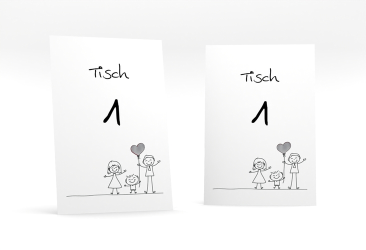 Tischnummer Hochzeit Family Tischaufsteller weiss silber