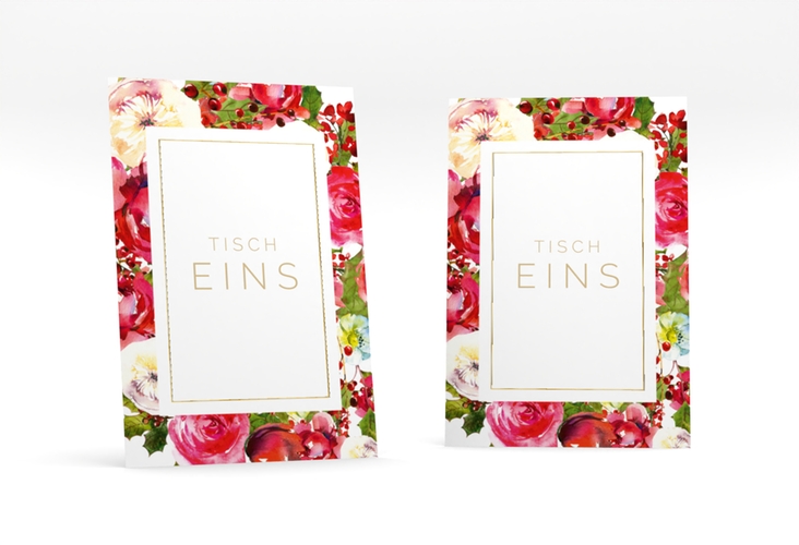 Tischnummer Hochzeit Blumenpracht Tischaufsteller weiss gold