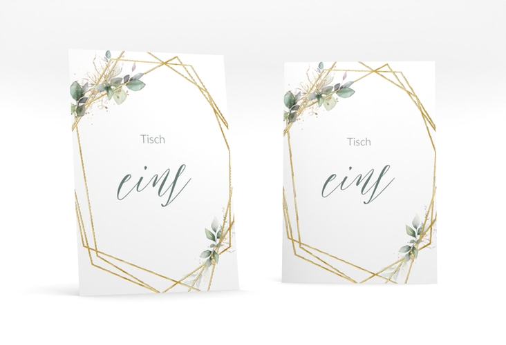 Tischnummer Hochzeit Greenish Tischaufsteller gruen gold