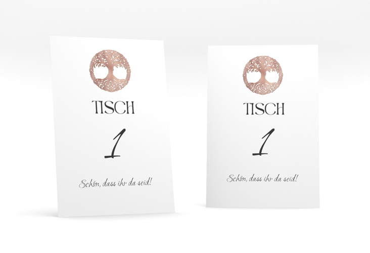 Tischnummer Hochzeit Lebensbaum Tischaufsteller weiss rosegold im Stil der Kelten und Wikinger