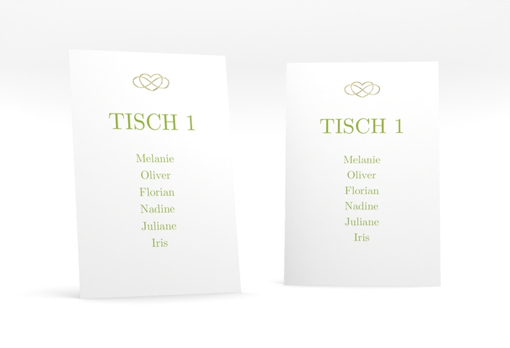 Tischaufsteller Hochzeit Infinity Tischaufsteller gruen gold