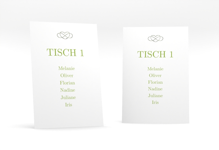 Tischaufsteller Hochzeit Infinity Tischaufsteller gruen silber