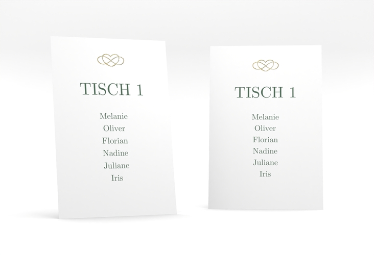 Tischaufsteller Hochzeit Infinity Tischaufsteller gruen gold