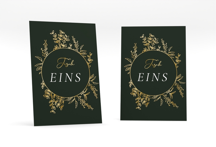 Tischnummer Hochzeit Herbs Tischaufsteller gruen gold