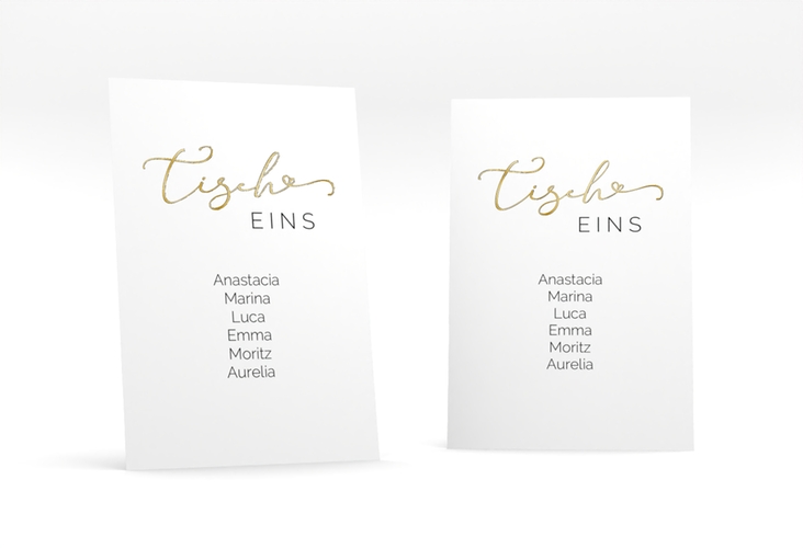 Tischaufsteller Hochzeit Jawort Tischaufsteller weiss gold modern minimalistisch mit veredelter Aufschrift