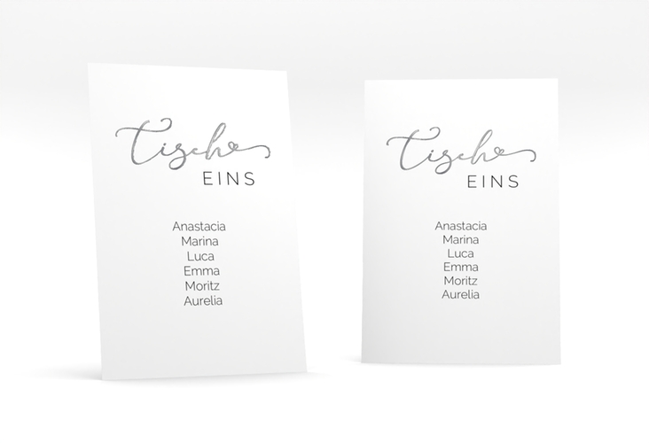 Tischaufsteller Hochzeit Jawort Tischaufsteller weiss silber modern minimalistisch mit veredelter Aufschrift