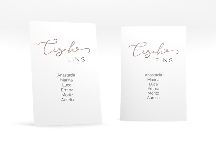 Tischaufsteller Hochzeit Jawort Tischaufsteller weiss rosegold modern minimalistisch mit veredelter Aufschrift