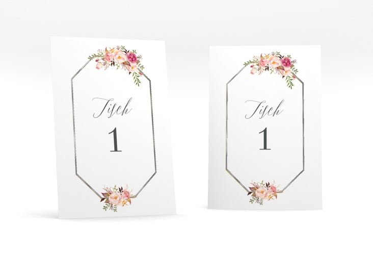Tischnummer Hochzeit Prachtvoll Tischaufsteller weiss silber