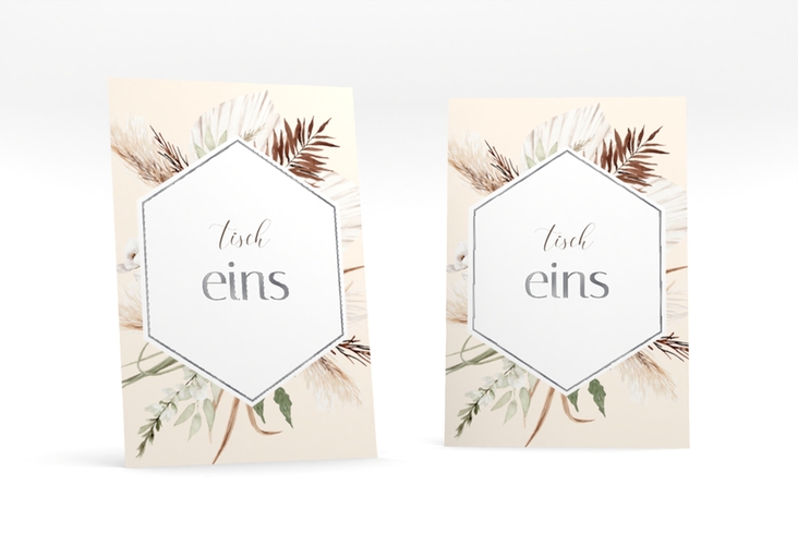 Tischnummer Hochzeit Bohemian Tischaufsteller beige silber