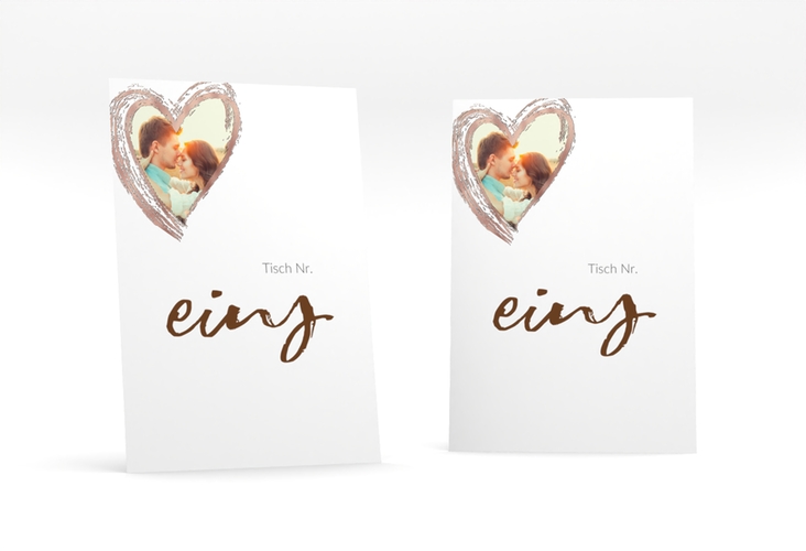 Tischnummer Hochzeit Liebe Tischaufsteller braun rosegold