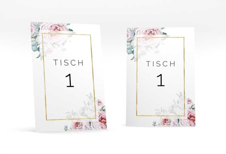 Tischnummer Hochzeit Embrace Tischaufsteller weiss gold