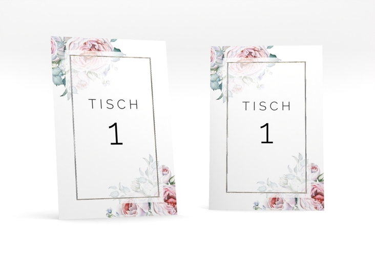 Tischnummer Hochzeit Embrace Tischaufsteller weiss silber