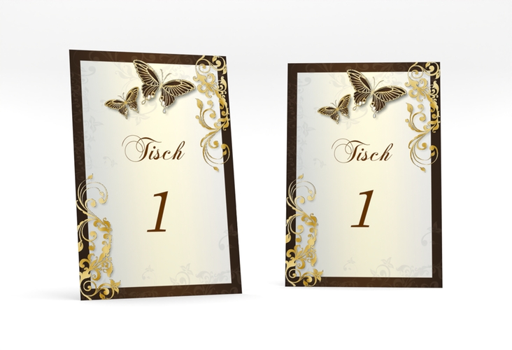 Tischnummer Hochzeit Toulouse Tischaufsteller braun gold