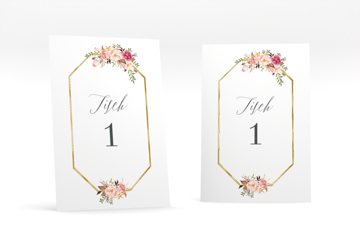 Tischnummer Hochzeit Prachtvoll Tischaufsteller weiss gold