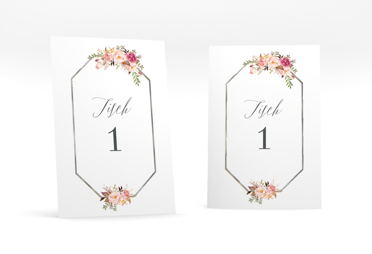 Tischnummer Hochzeit Prachtvoll Tischaufsteller weiss silber