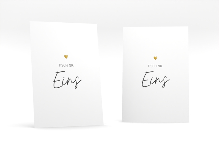 Tischnummer Hochzeit Herzschlag Tischaufsteller weiss gold schlicht und elegant mit Herzchen