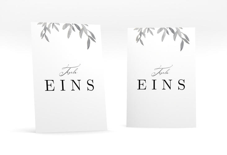 Tischnummer Hochzeit Demure Tischaufsteller weiss silber