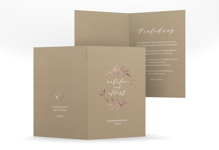 Einladungskarte Hochzeit Naturelove A6 Klappkarte hoch weiss rosegold