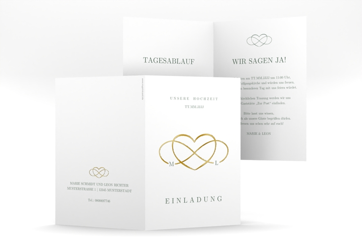 Einladungskarte Hochzeit Infinity A6 Klappkarte hoch gruen gold