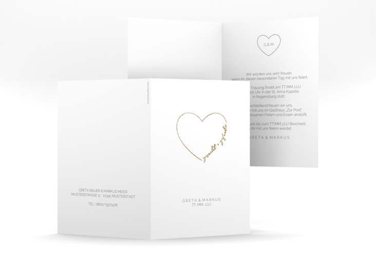 Einladungskarte Hochzeit Lebenstraum A6 Klappkarte hoch weiss gold