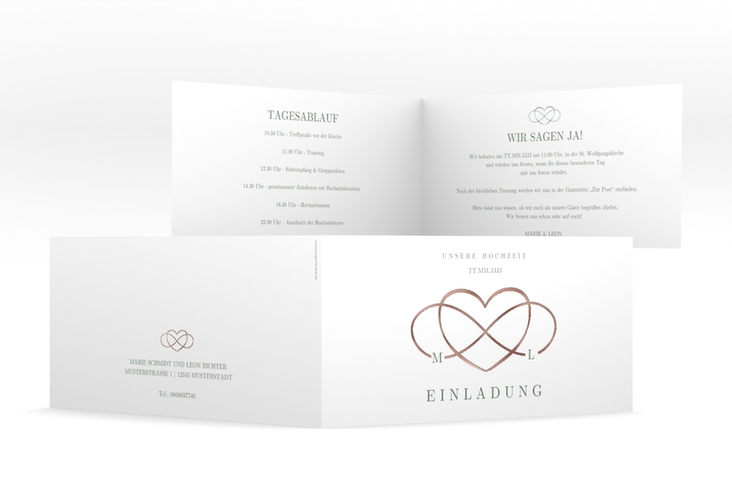 Hochzeitseinladung Infinity lange Klappkarte quer gruen rosegold
