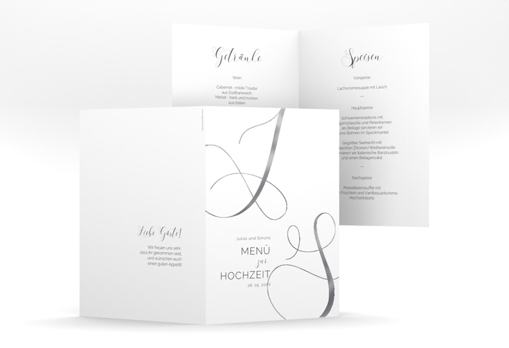 Menükarte Hochzeit Eheschließung A5 Klappkarte hoch weiss silber