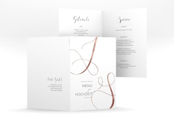 Menükarte Hochzeit Eheschließung A5 Klappkarte hoch weiss rosegold