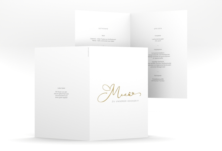 Menükarte Hochzeit Jawort A5 Klappkarte hoch weiss gold modern minimalistisch mit veredelter Aufschrift