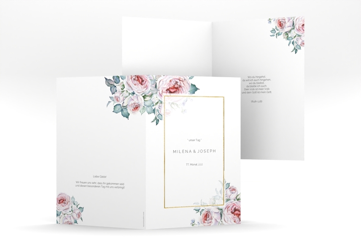 Kirchenheft Hochzeit Embrace A5 Klappkarte hoch weiss gold
