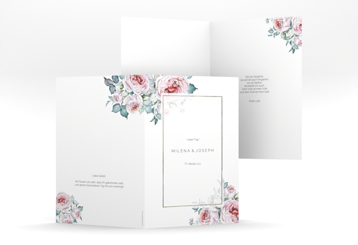 Kirchenheft Hochzeit Embrace A5 Klappkarte hoch weiss silber