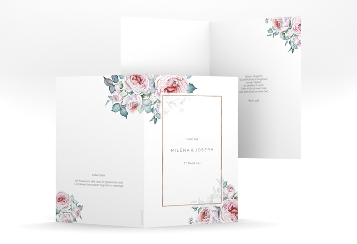 Kirchenheft Hochzeit Embrace A5 Klappkarte hoch weiss rosegold
