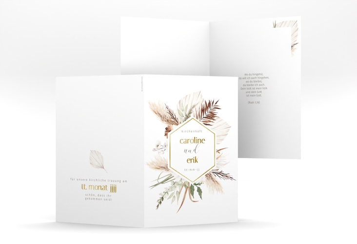 Kirchenheft Hochzeit Bohemian A5 Klappkarte hoch weiss gold