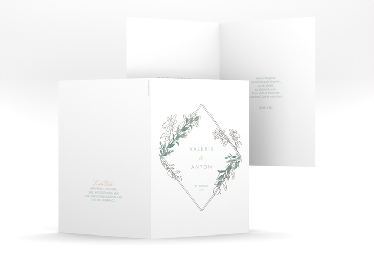 Kirchenheft Hochzeit Verde A5 Klappkarte hoch weiss silber