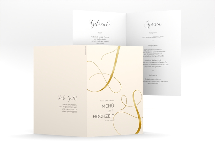 Menükarte Hochzeit Eheschließung A5 Klappkarte hoch beige gold