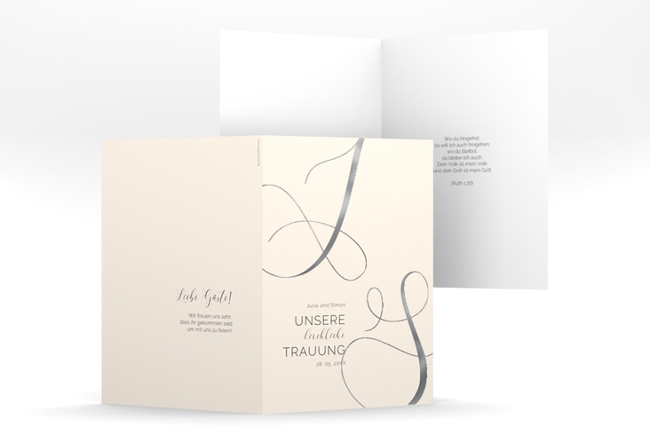 Kirchenheft Hochzeit Eheschließung A5 Klappkarte hoch beige silber