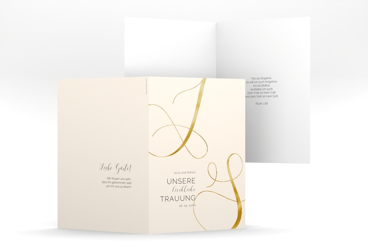 Kirchenheft Hochzeit Eheschließung A5 Klappkarte hoch beige gold