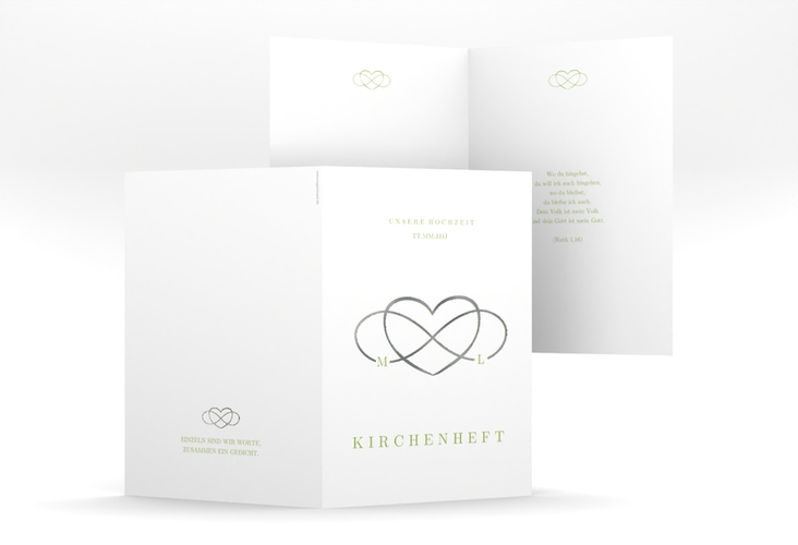Kirchenheft Hochzeit Infinity A5 Klappkarte hoch gruen silber