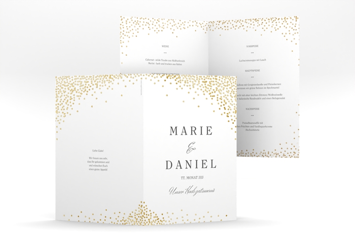 Menükarte Hochzeit Glitter A5 Klappkarte hoch weiss gold